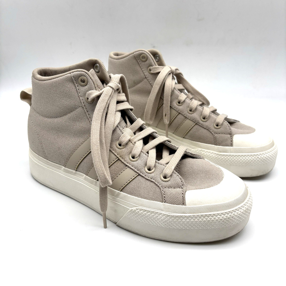 2023 Adidas Bravada 2.0 Mid Platform Beige Canvas Lace Up Sneakers Women's 8